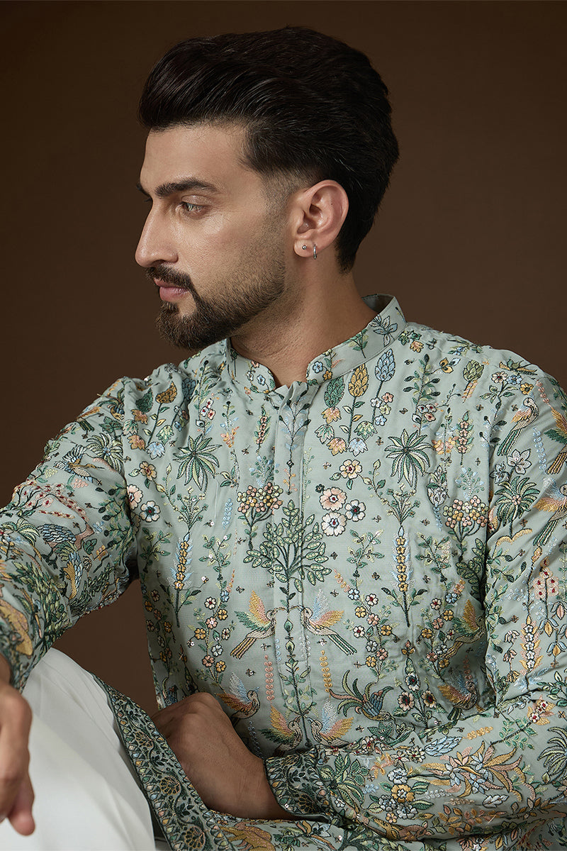 Sea Green Georgette Solid Embroidered Kurta With Trouser MKSET2729