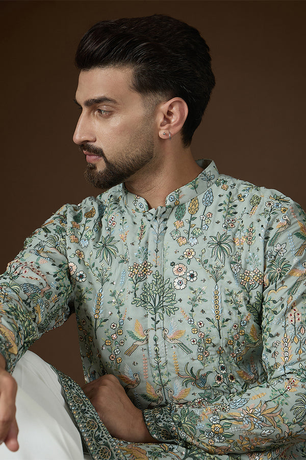 Sea Green Georgette Solid Embroidered Kurta With Trouser MKSET2729