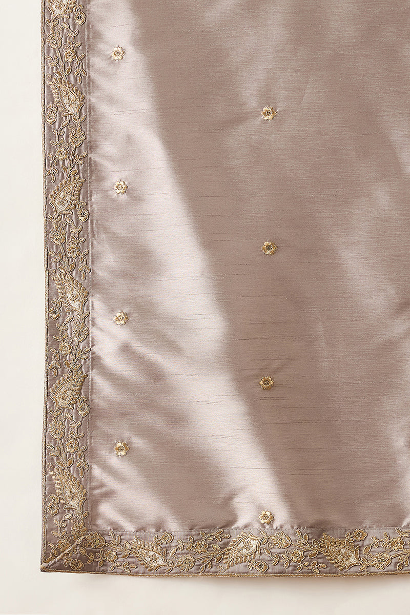 Grey Silk Blend Embroidered Ethnic Kurta with Dupatta MKUD1044