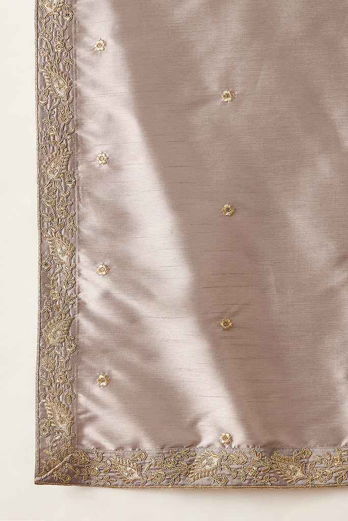 Grey Silk Blend Embroidered Ethnic Kurta with Dupatta MKUD1044