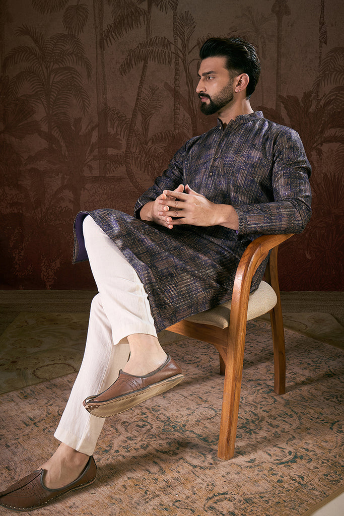 Violet Silk Blend Abstract Printed Straight Kurta With Trouser MKSET1909