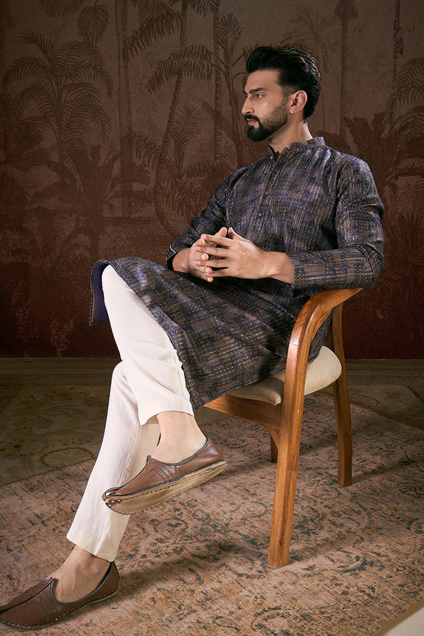 Violet Silk Blend Abstract Printed Straight Kurta With Trouser MKSET1909