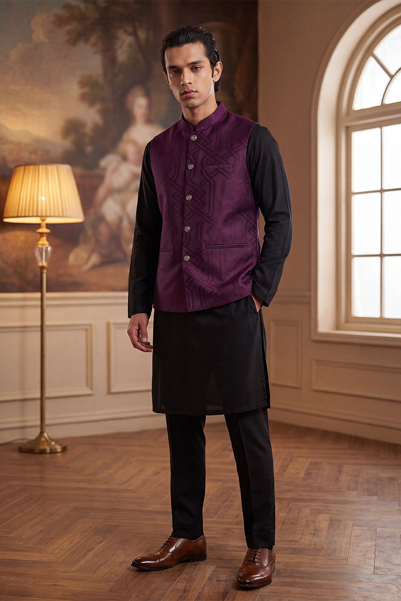 Purple Jacquard Woven Design Solid Koti MKOT1030