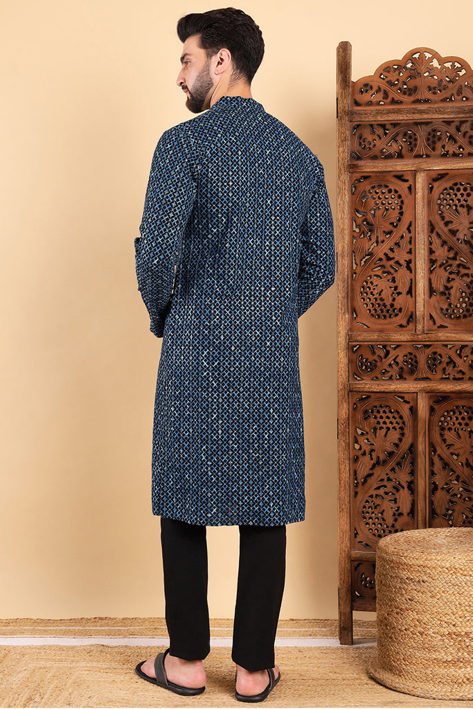 Blue Viscose Rayon Solid Dyed Straight Kurta with Trouser MKSET1013BLU