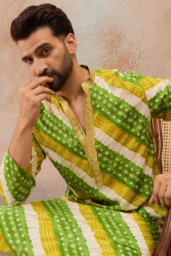 Multi Viscose Rayon Leheriya Printed Kurta With Trouser MKSET2763