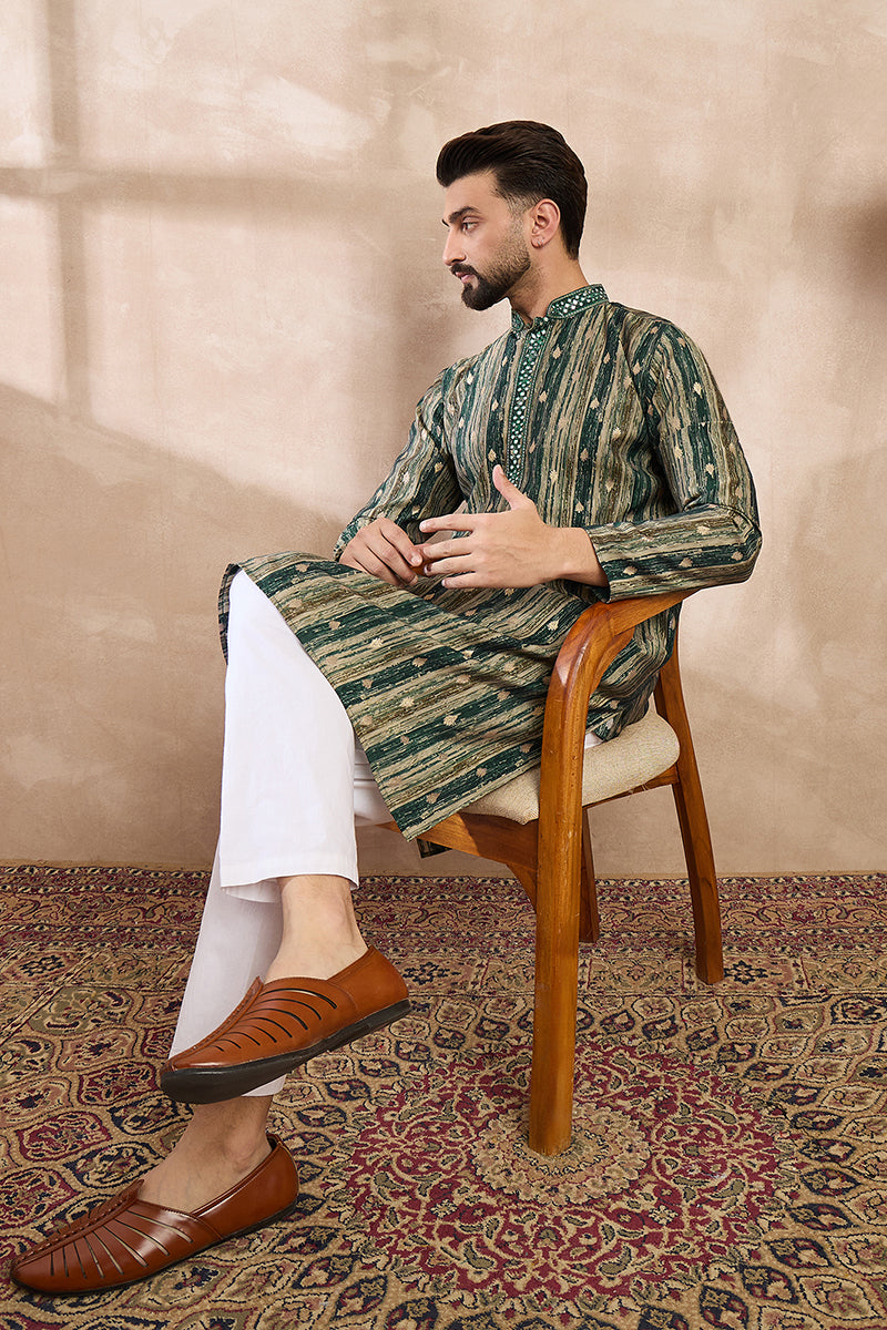 Green Silk Blend Abstract Printed Straight Kurta With Trouser MKSET2007