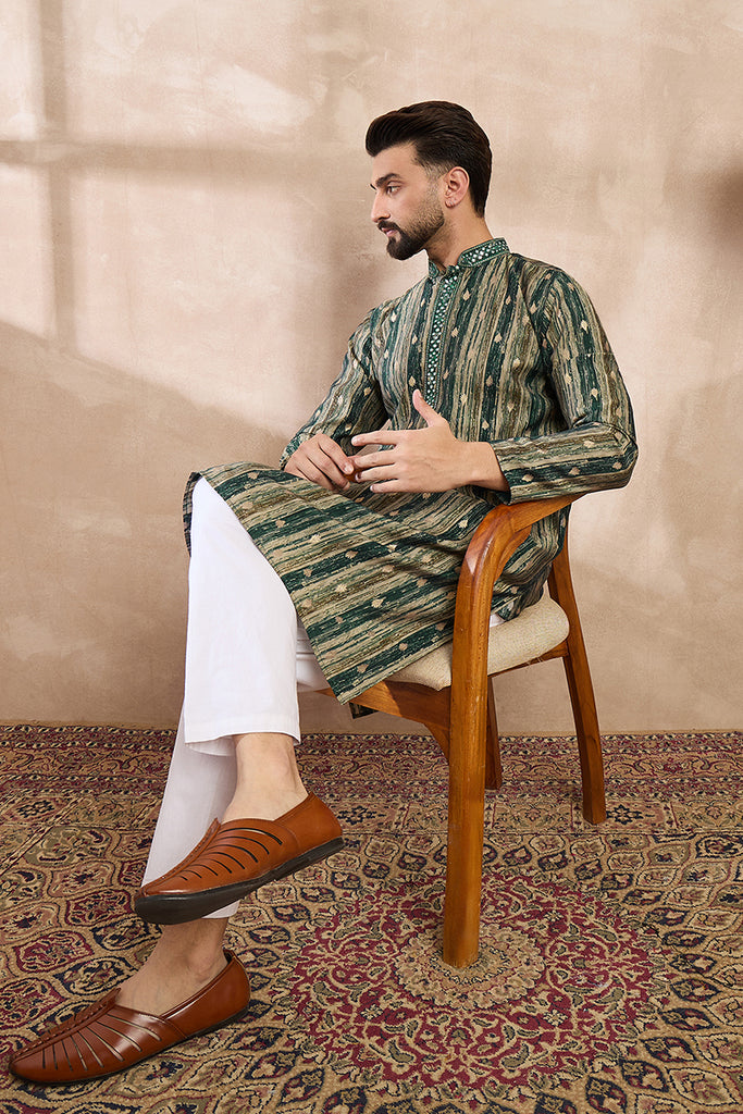 Green Silk Blend Abstract Printed Straight Kurta With Trouser MKSET2007
