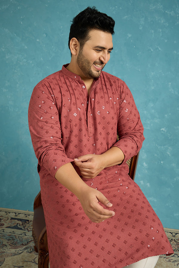 Red Viscose Rayon Solid Chikankari Embroidered Kurta MKU1057