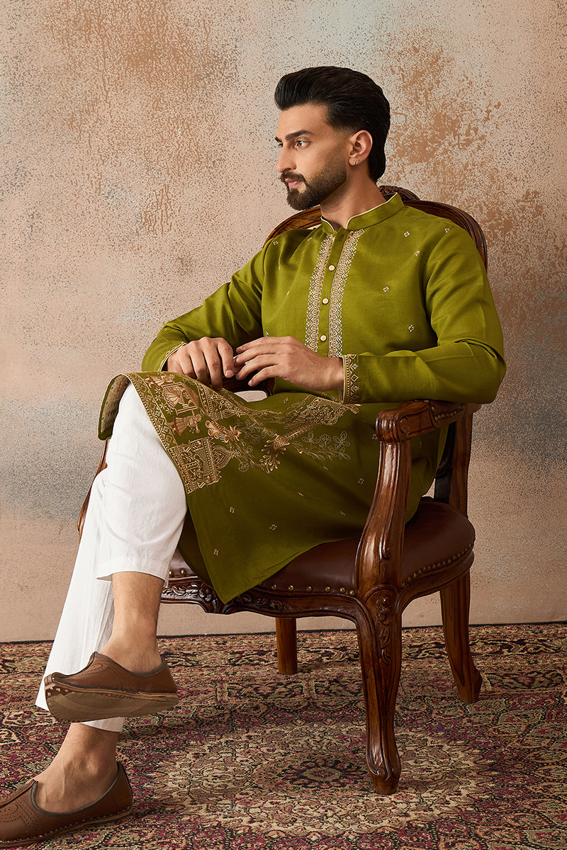 Green Viscose Rayon Solid Emboidered Straight Kurta MKU2208