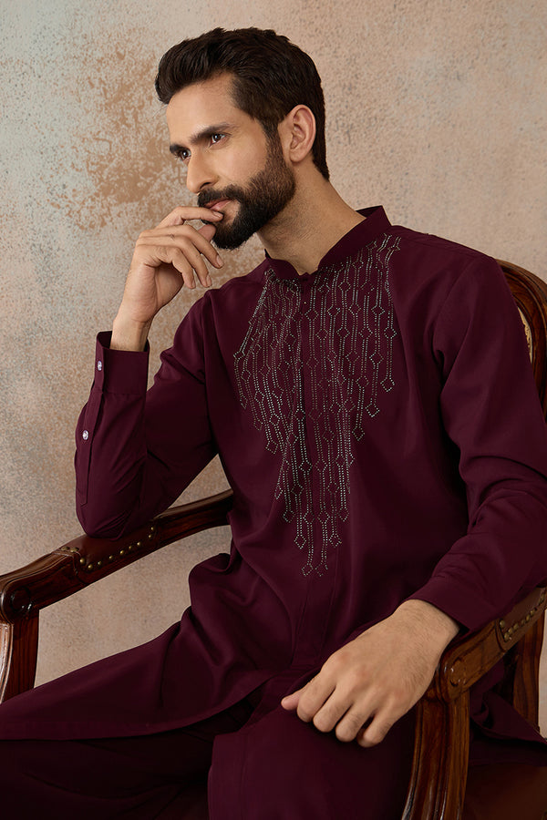 Maroon Silk Blend Ethnic Motifs Printed Kurta With Trouser MKSET2390