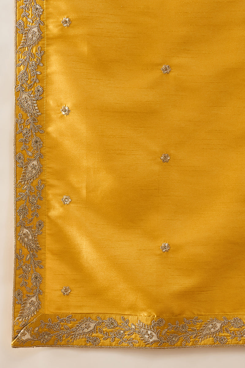 Yellow Silk Blend Embroidered Ethnic Kurta with Dupatta MKUD1023