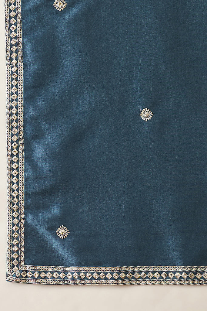 Blue Silk Blend Solid Embroidered Kurta And Trouser With Dupatta MKPD1048