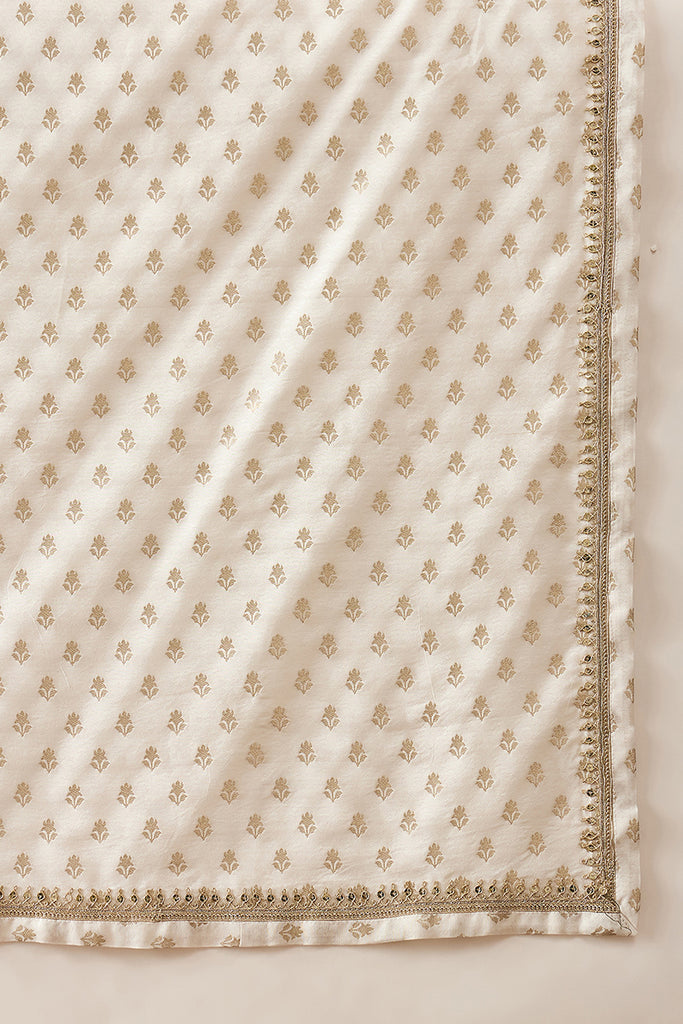 White Jacquard Woven Design Floral Straight Kurta Sets MKPD1049