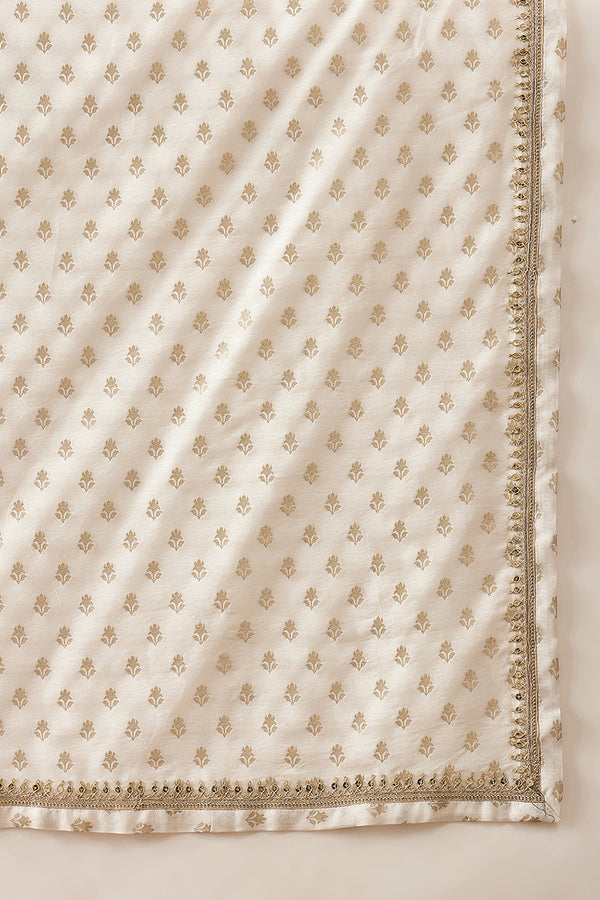 White Jacquard Woven Design Floral Straight Kurta Sets MKPD1049