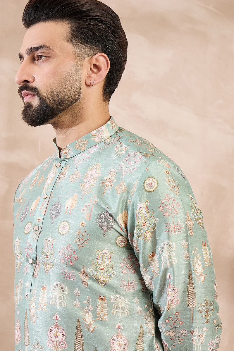 Green Silk Blend Floral Printed Straight Kurta MKU2011