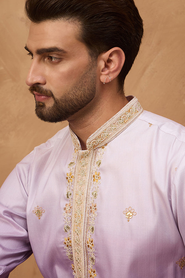 Purple Silk Blend Solid Embroidered Straight Kurta MKU1487
