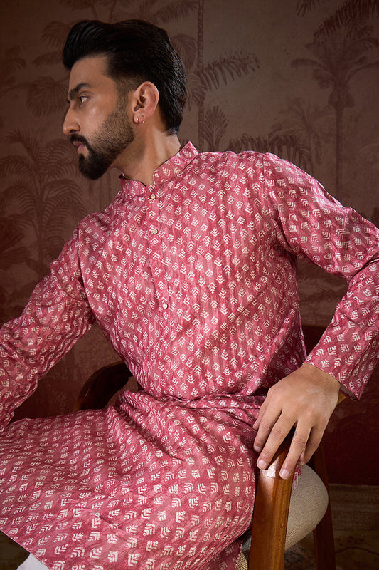 Pink Silk Blend Ethnic Motifs Printed Straight Kurta MKU1938