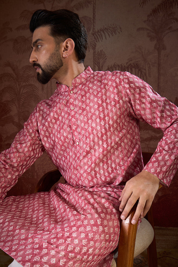 Pink Silk Blend Ethnic Motifs Printed Straight Kurta MKU1938