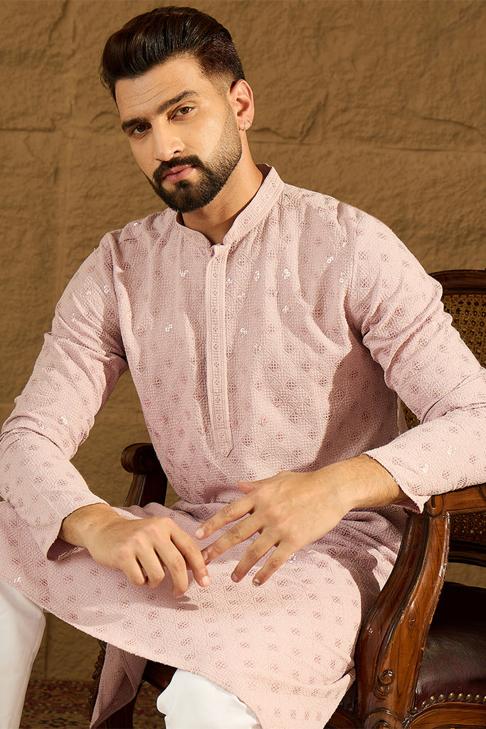 Purple Viscose Rayon Solid Embroidered Straight Kurta With Pant Set MKSET1061