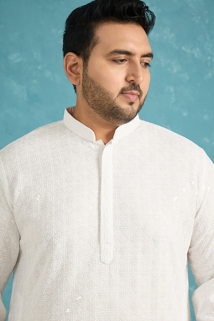White Viscose Rayon Solid Chikankari Embroidered Kurta MKU1140