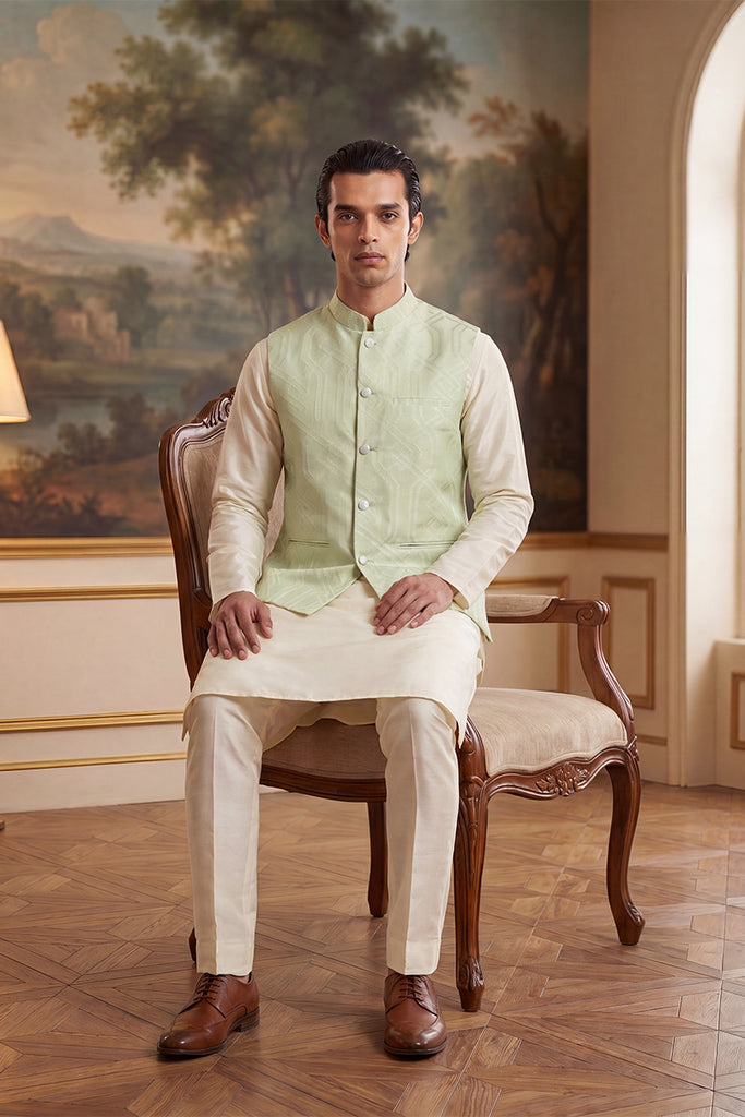 Green Jacquard Woven Design Solid Koti MKOT1039