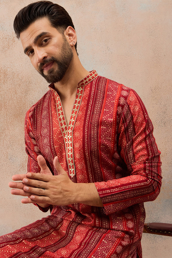 Maroon Viscose Rayon Bandhani Printed Kurta MKU2827