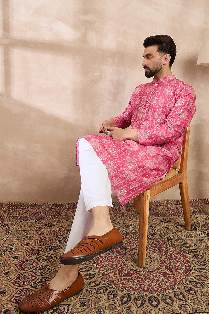 Pink Silk Blend Floral Printed Straight Kurta With Trouser MKSET1972