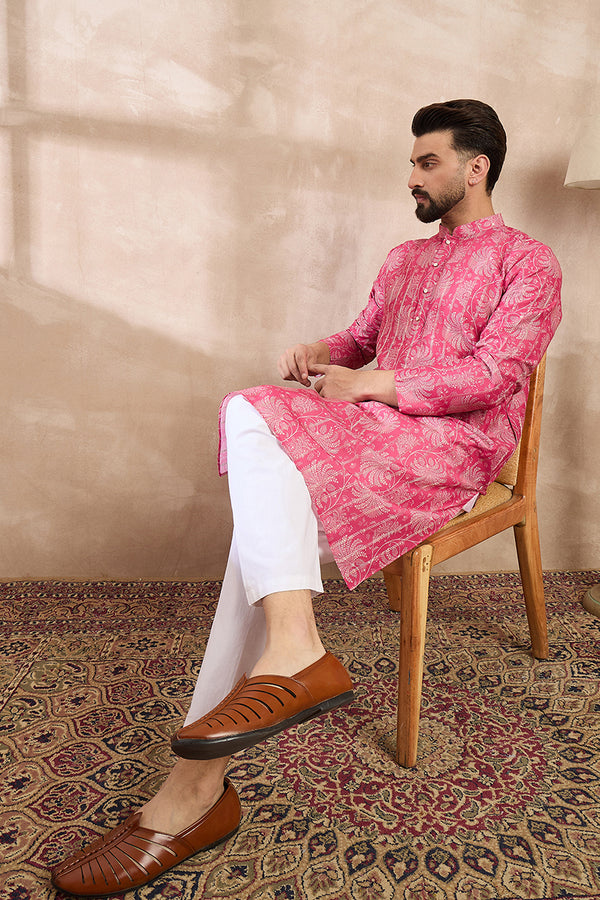 Pink Silk Blend Floral Printed Straight Kurta With Trouser MKSET1972