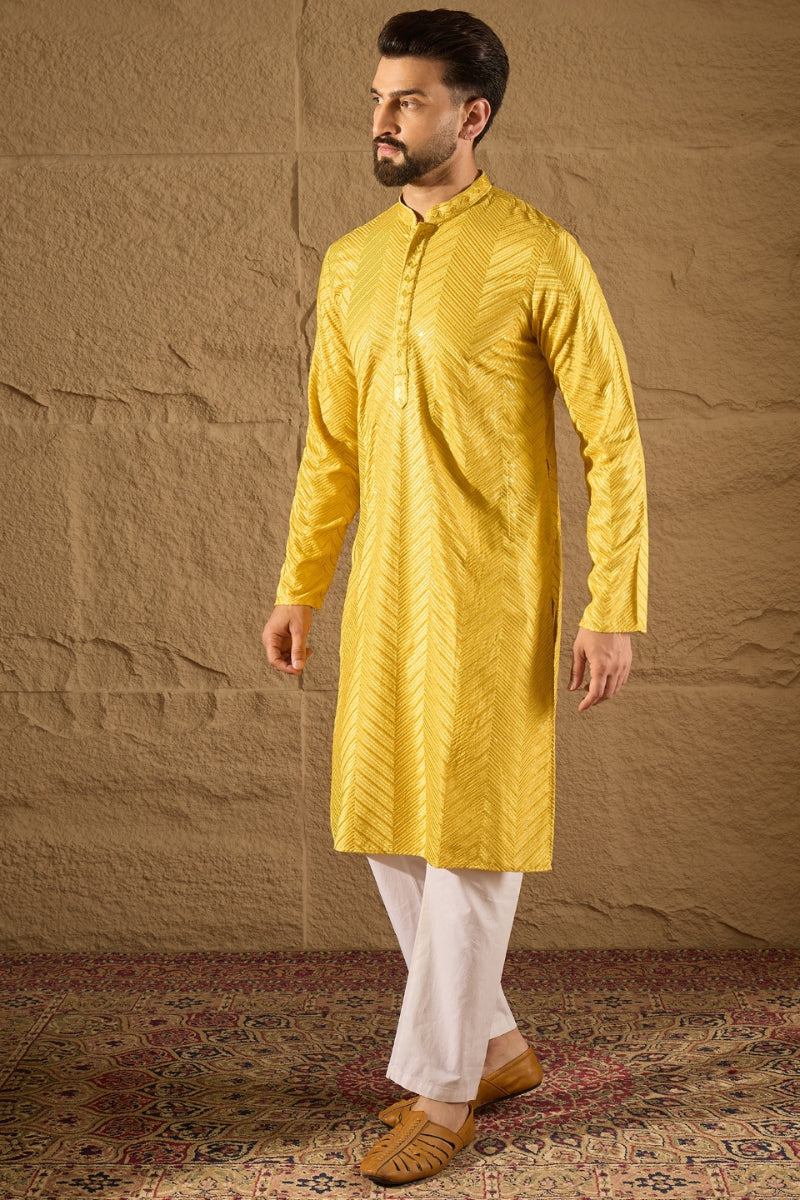 Yellow Viscose Rayon Solid Embroidered Straight Kurta MKU1204