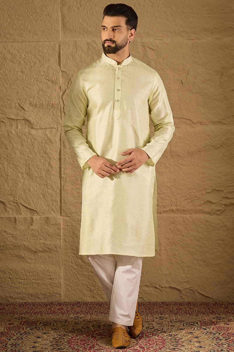 Green Silk Blend Solid Embroidered Straight Kurta with Trouser MKSET1287