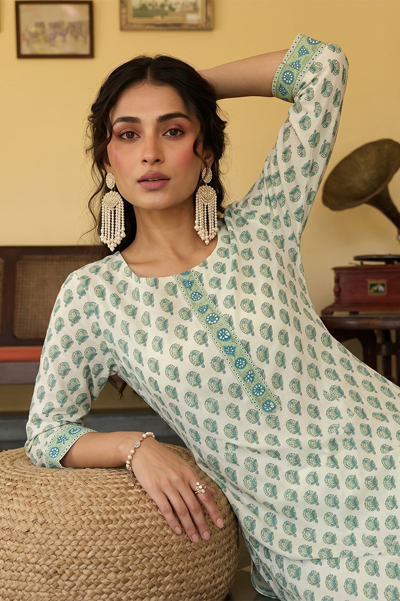 Off White Rayon Blend Gotta Patti Kurta Set VKSET1141