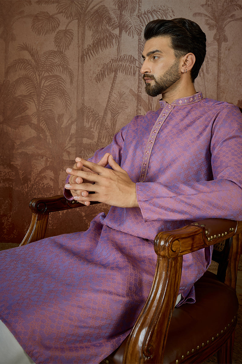 Purple Jacquard Geometric Embroidered Kurta MKU2549