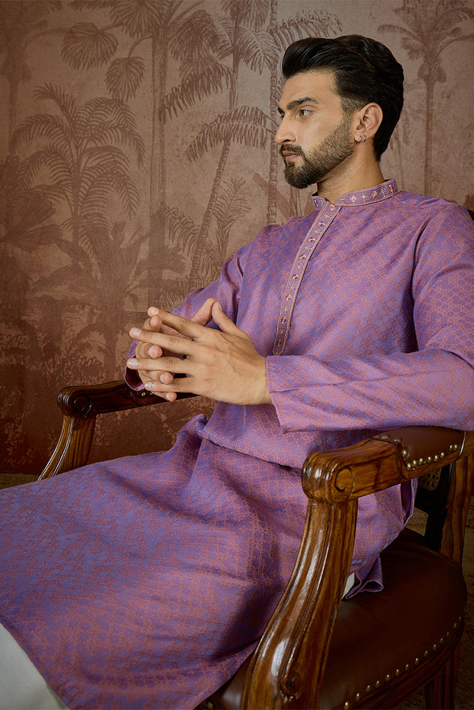 Purple Jacquard Geometric Embroidered Kurta MKU2549