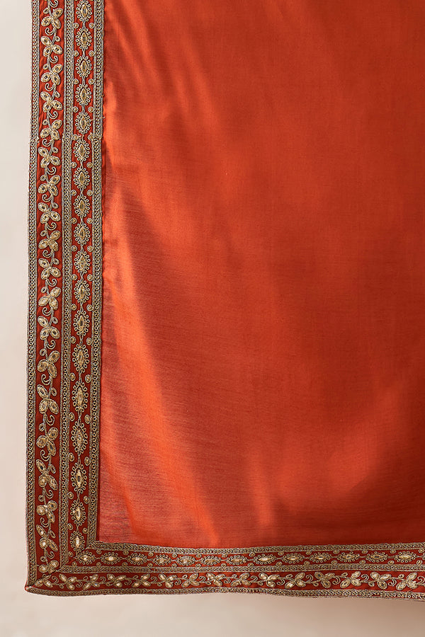 Orange Silk Blend Solid Embroidered Kurta And Trouser With Dupatta MKPD1028