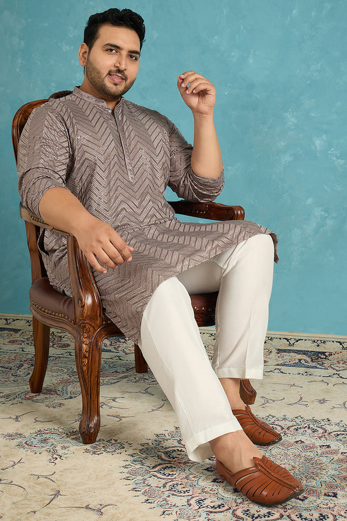 Grey Viscose Rayon Solid Thread Work Embroidered Kurta MKU1202