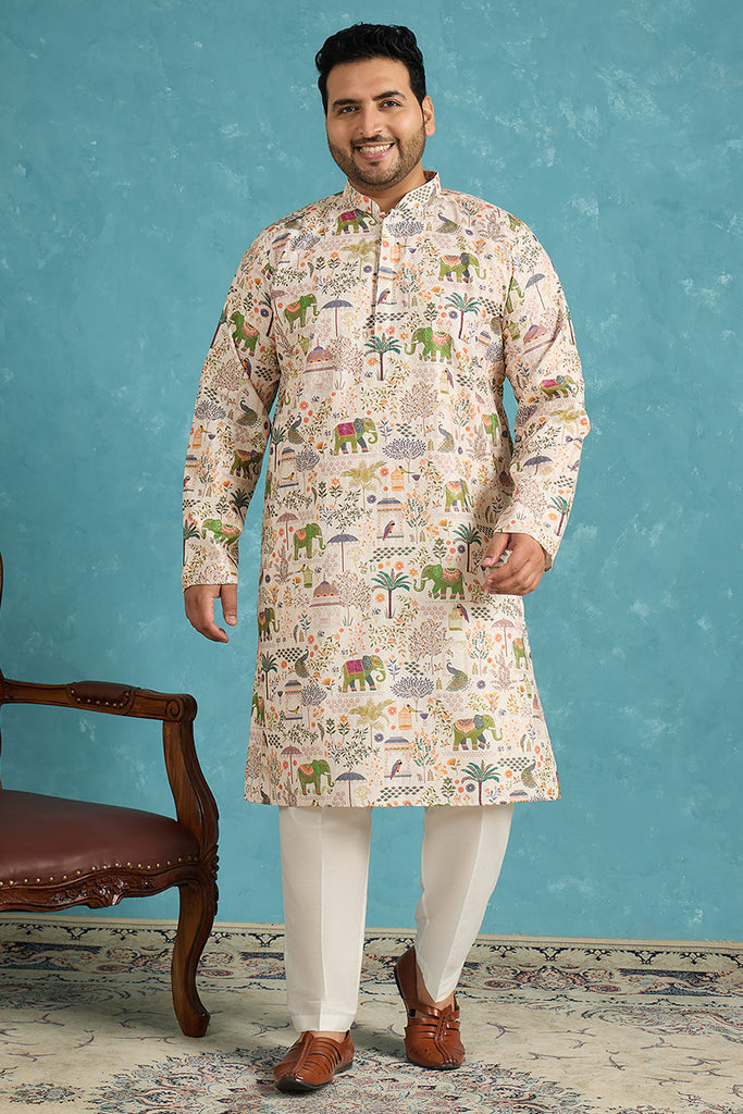 Cream Viscose Rayon Ethnic Motifs Thread Work Printed Kurta MKU1616