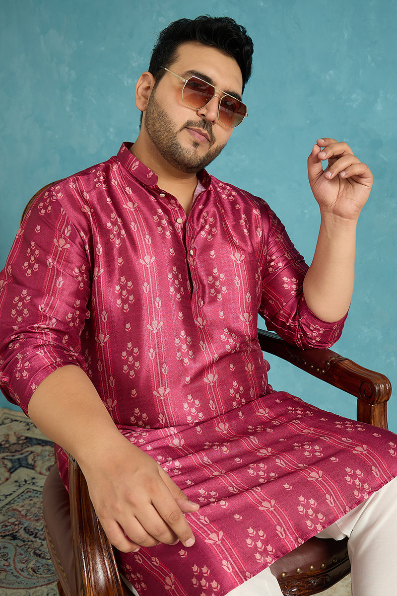 Purple Silk Blend Floral Printed Kurta MKU1930