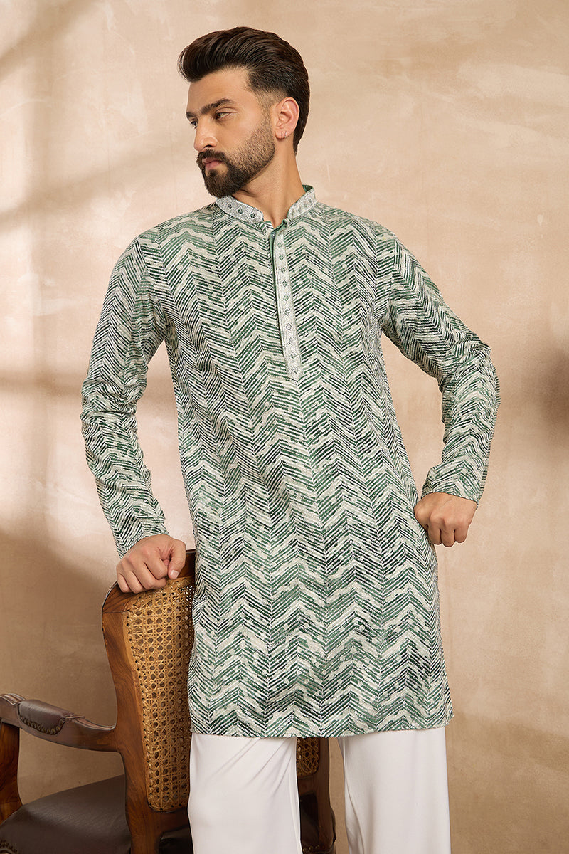 Green Silk Blend Solid Embroidered Straight Kurta MKU1664