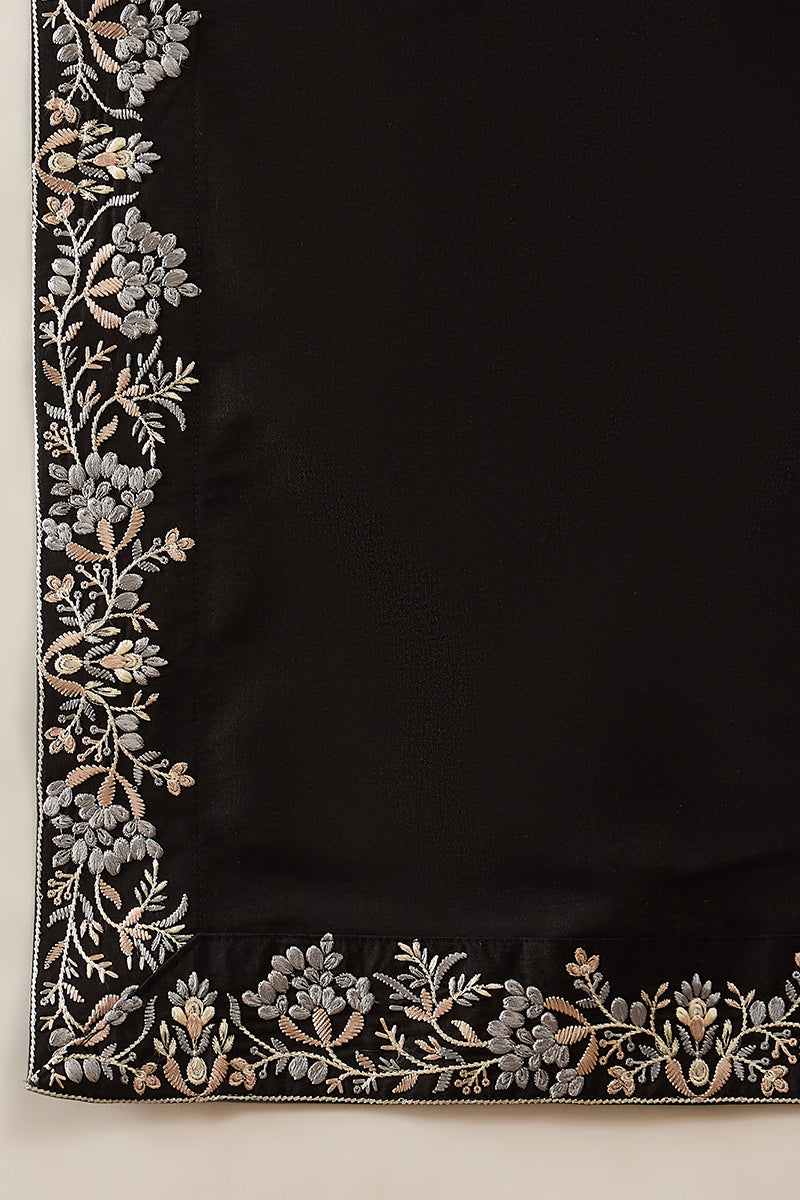 Black Silk Blend Solid Embroidered Kurta And Trouser With Dupatta MKPD1043