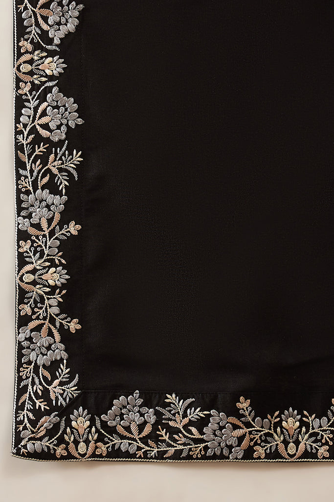 Black Silk Blend Solid Embroidered Kurta And Trouser With Dupatta MKPD1043