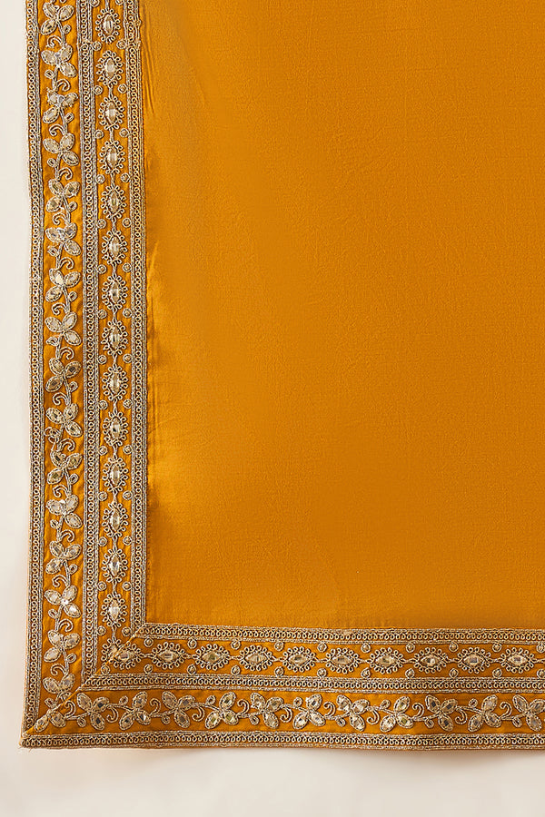 Mustard Silk Blend Solid Embroidered Kurta With Dupatta MKUD1029