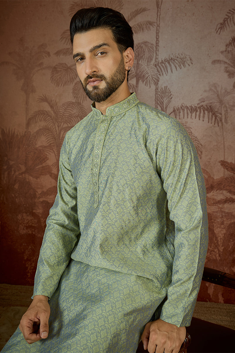 Green Jacquard Solid Embroidered Kurta With Trouser MKSET2499