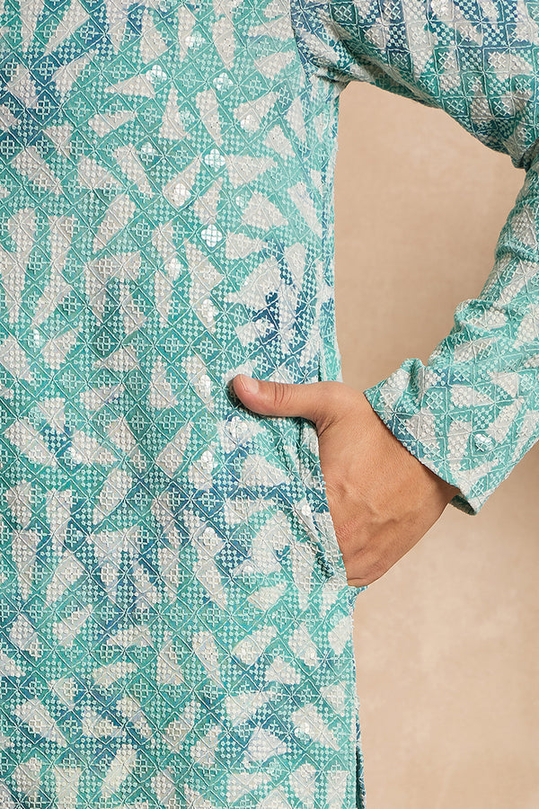 Teal Viscose Rayon Solid Printed Straight Kurta MKU1655