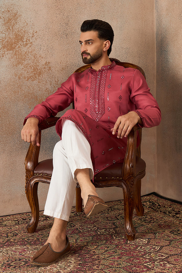 Rose Silk Blend Solid Embroidered Sequins Kurta MKU2259