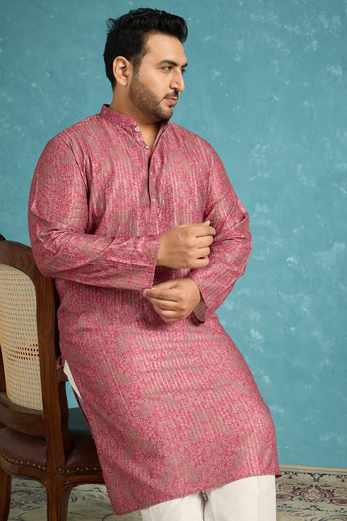 Pink Silk Blend Floral Printed Kurta MKU1969