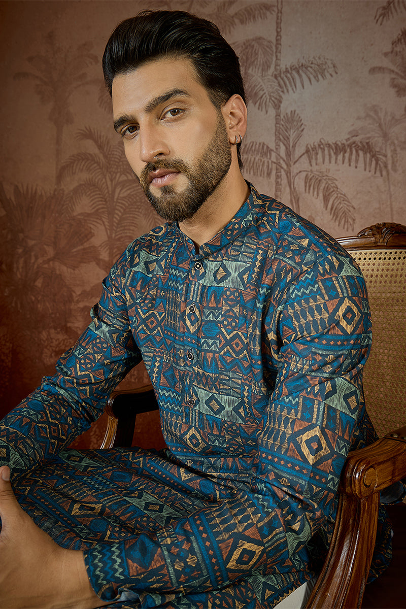 Multi Linen Geometric Printed Kurta MKU2435