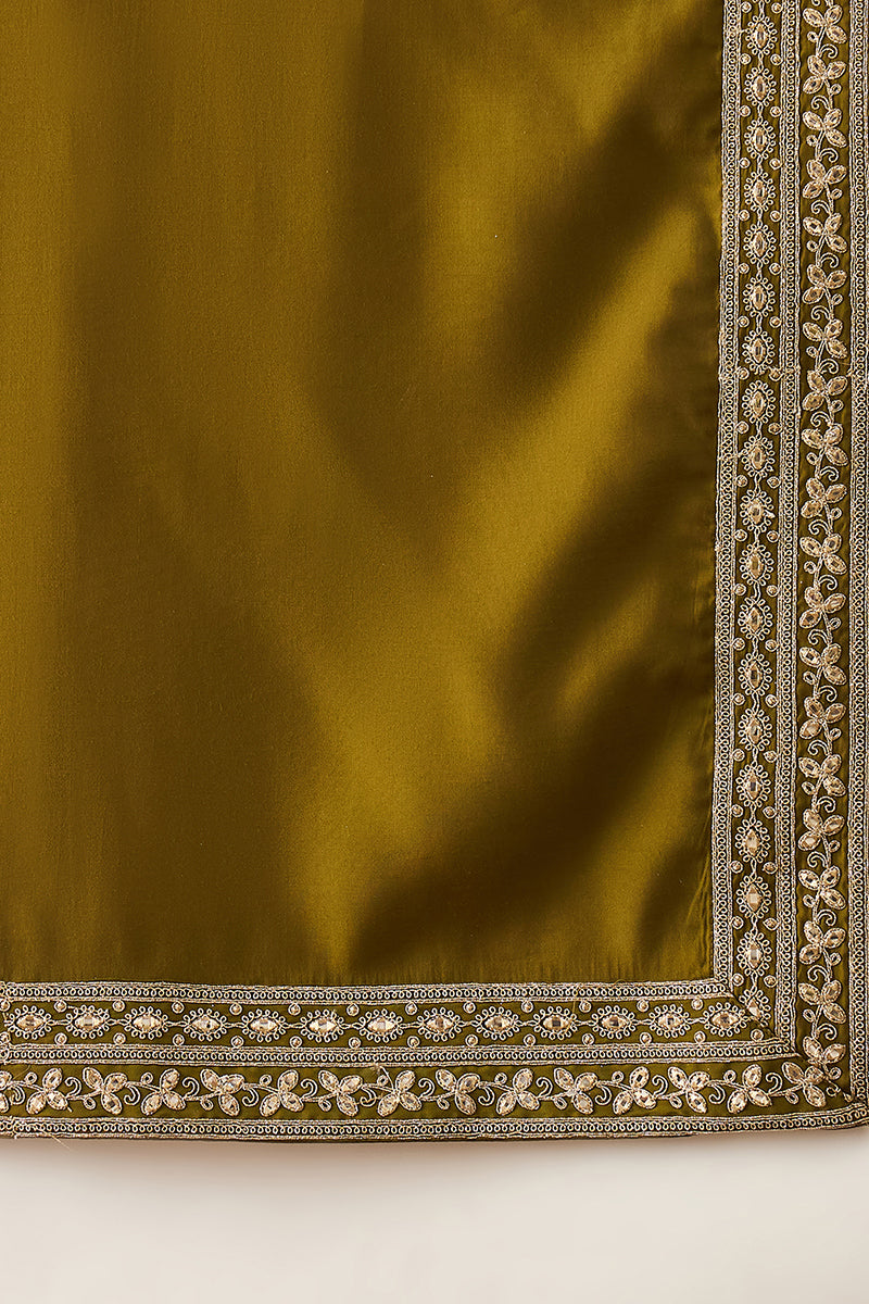 Green Silk Blend Solid Embroidered Kurta With Dupatta MKUD1031