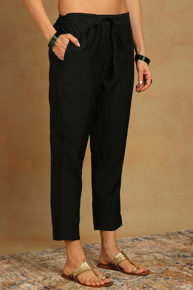 Green Chanderi Silk Solid Embroidered Straight Trousers Suit Set PKSKD2715