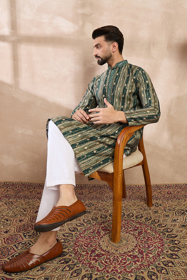 Green Silk Blend Abstract Printed Straight Kurta MKU2007