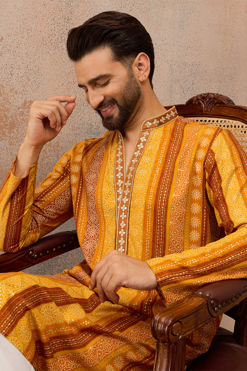 Yellow Viscose Rayon Bandhani Printed Kurta MKU2762